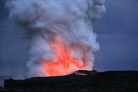 爆炸,烟,蒸汽,动作,熔岩流,东方,裂隙,基拉韦厄火山,夏威夷大岛,夏威夷,美国