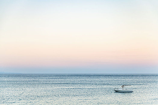 风景,船,爱奥尼亚海,夏天,晚间
