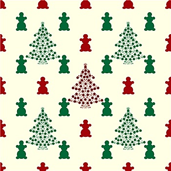 圣诞树,雪人,红色,绿色,无缝,图案