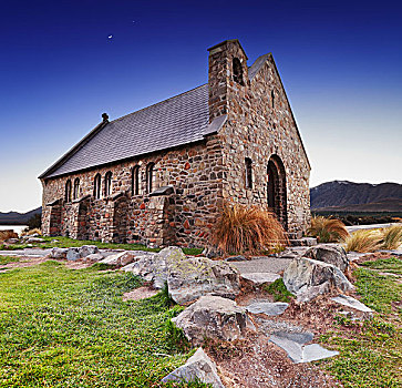 教堂,日出,特卡波湖,新西兰