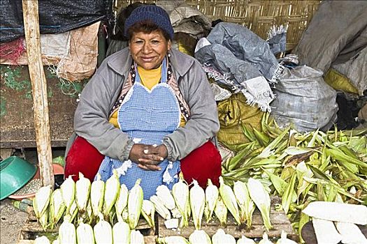 肖像,成年,女人,坐,市场货摊,伊卡地区,秘鲁