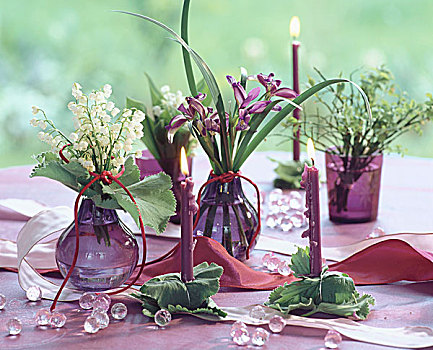 花朵,鸢尾,蜡烛,桌上