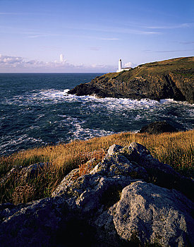 英格兰,康沃尔,异味,小湾,灯塔,迎面,海岸,靠近