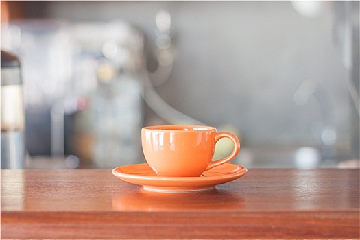 迷你,橙色,咖啡杯,咖啡馆