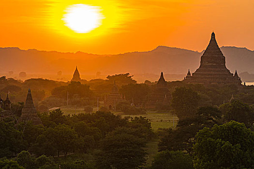 缅甸,蒲甘,庙宇,日落
