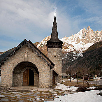 教堂,尖顶,山,背景,隆河阿尔卑斯山省,法国