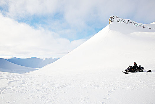 男人,雪地车,冬天,风景