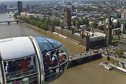 英格兰,伦敦,伦敦南岸,游客,向外看,伦敦眼,大本钟,议会大厦
