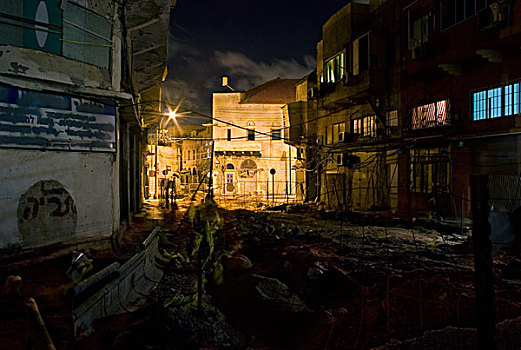 夜晚,时间,街道,场景,碎石,建筑,场所,道路,背景,特拉维夫,以色列