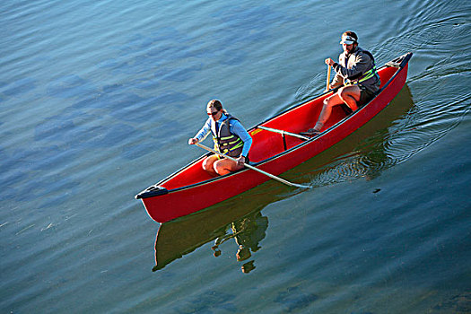 伴侣,划船,独木舟,湖