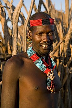 肖像,部落男人,部落,奥莫低谷,南方,埃塞俄比亚