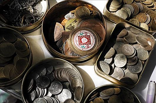 锡罐,老,土耳其,硬币,徽章,足球,锦标赛,桌子,街头摊贩,伊斯坦布尔