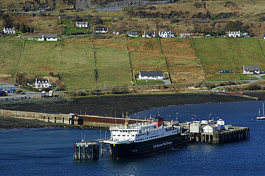 苏格兰,斯凯岛,风景,湾,渡轮,港口,城镇