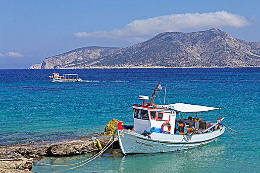 捕鱼,船,岛屿,背影,基克拉迪群岛,爱琴海,希腊,欧洲