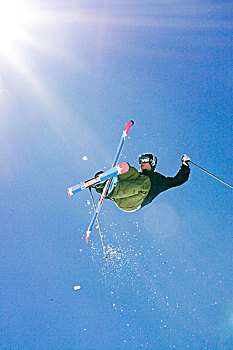 滑雪者,跳跃,阳光乍现,加利福尼亚