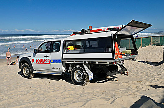 救生员,交通工具,海滩,冲浪者天堂,黄金海岸,昆士兰,澳大利亚