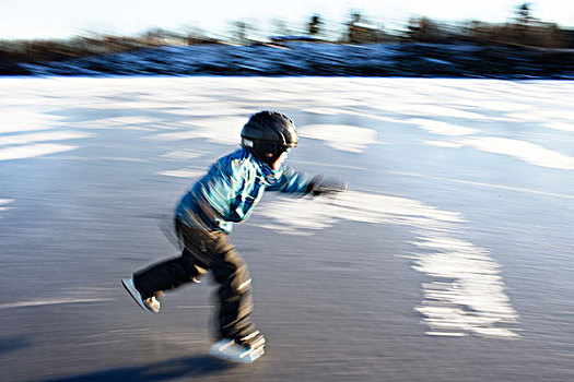 男孩,滑冰,冰湖