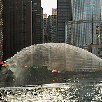 水,上方,河,建筑,背景,芝加哥,伊利诺斯,美国