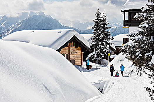 人,享受,初雪,特色,山,小屋,贝特默阿尔卑,地区,瓦莱州,瑞士,欧洲