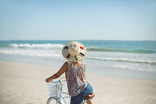 女人,自行车,海滩,晴天