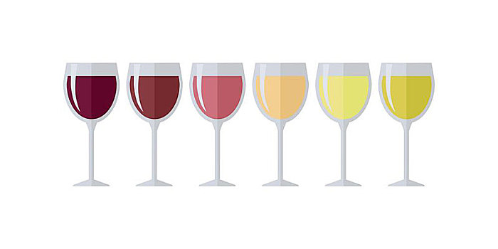 玻璃杯,不同,葡萄酒,品尝,味道,检查,旧式,藤,酿酒,概念,象征,局部,序列,葡萄种植,制作,物品,矢量
