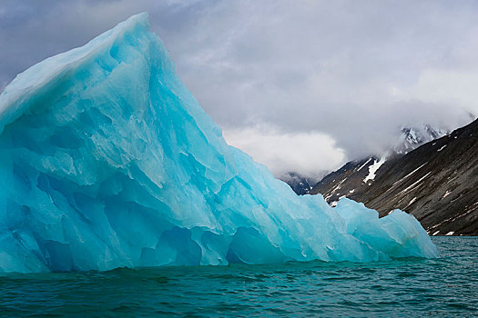 蓝色,冰山,峡湾,冰河,岛屿,斯瓦尔巴群岛,挪威,欧洲