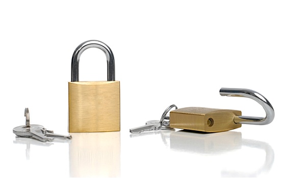 两个,安全,金色,锁,钥匙