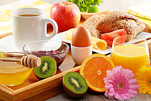 早餐,托盘,咖啡,果汁,蛋