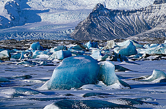 结冰,泻湖,冰冻,冬天,冰山,冰河,舌头,后面,山脉,冰岛,欧洲