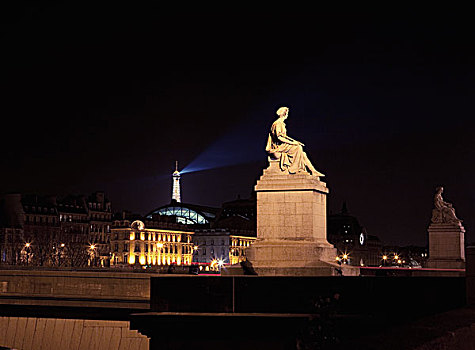 法国,巴黎,雕塑,光亮,夜晚