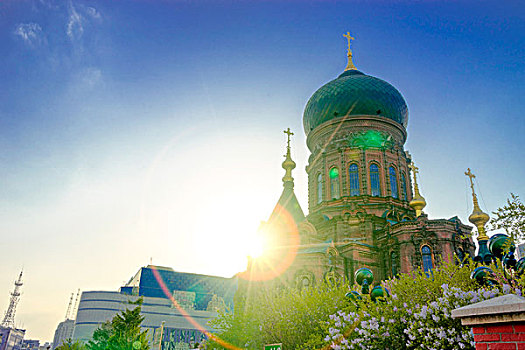 著名,索菲亚,大教堂,哈尔滨,蓝天