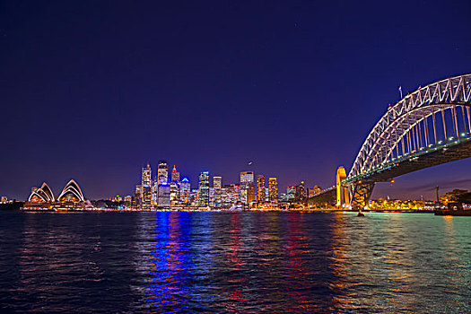 海港大桥,天际线,夜晚,悉尼,新南威尔士,澳大利亚,大洋洲