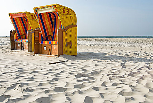 两个,沙滩椅,海滩,靠近,石荷州,德国,欧洲
