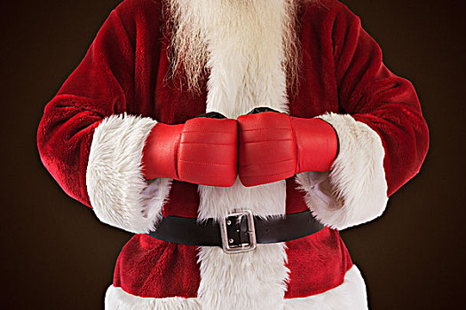 合成效果,图像,圣诞老人,穿戴,拳击手套,深棕色,背景