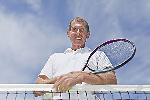 老人,靠着,网球网