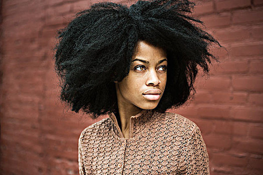 年轻,女人,头像,非洲式发型