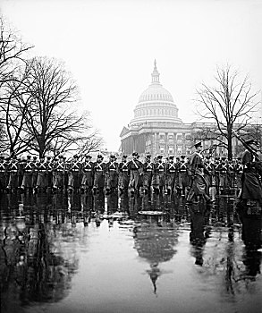 西部,军校学生,行进,雨,总统,富兰克林,就职,游行,华盛顿特区,美国,一月,历史