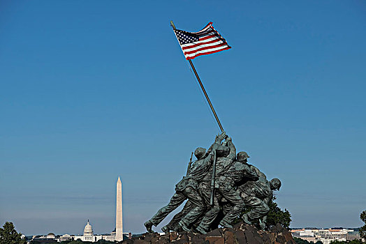 硫黄岛,雕塑,美国海军陆战队,纪念,后背,美国,国会大厦,华盛顿纪念碑,阿灵顿,公园,华盛顿特区