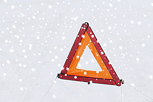 运输,冬天,概念,特写,警告,三角形,雪