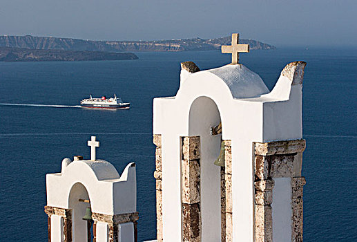 希腊,锡拉岛,两个,希腊正教,钟楼,渡轮