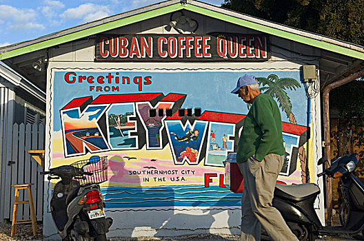美国,佛罗里达礁岛群,老人,古巴,咖啡,皇后,小屋,壁画,说话,问候,西礁岛