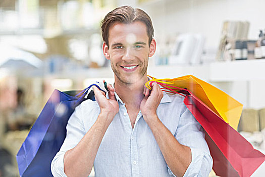 头像,微笑,男人,购物袋,商场