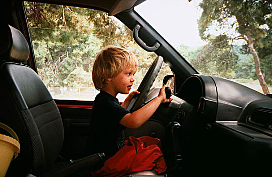 小男孩,驾驶,汽车