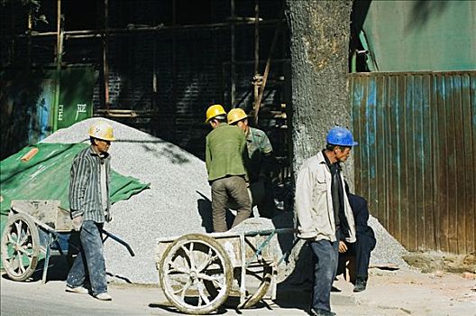 中国,北京,建筑工人,轮子,手推车