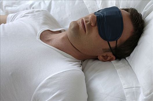 男人,睡觉,床,穿,眼罩