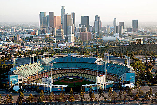 俯视,体育场,市区,天际线,洛杉矶,加利福尼亚