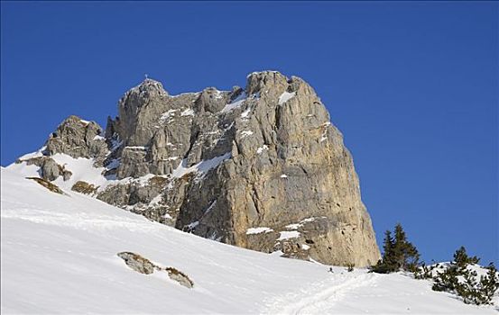 石灰石,山丘,冬天,提洛尔,奥地利,欧洲