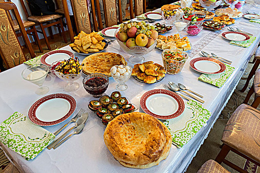 桌子,食物,客人,南,区域,哈萨克斯坦,亚洲