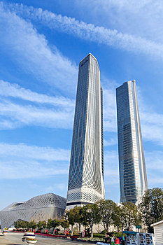 蓝天下的双子塔建筑风光,南京市国际青年文化中心