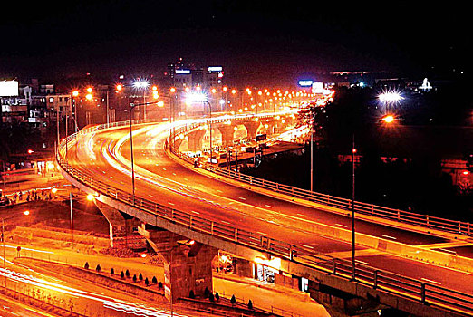 夜景,高架桥,达卡,城市,孟加拉,2005年